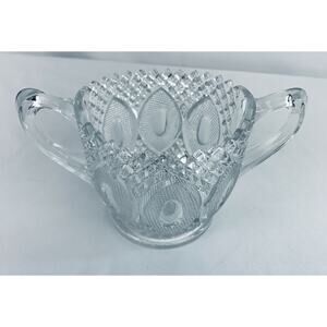 Vintage Crystal Sugar Bowl Bohemia Czech Intricate Double Handled File Design